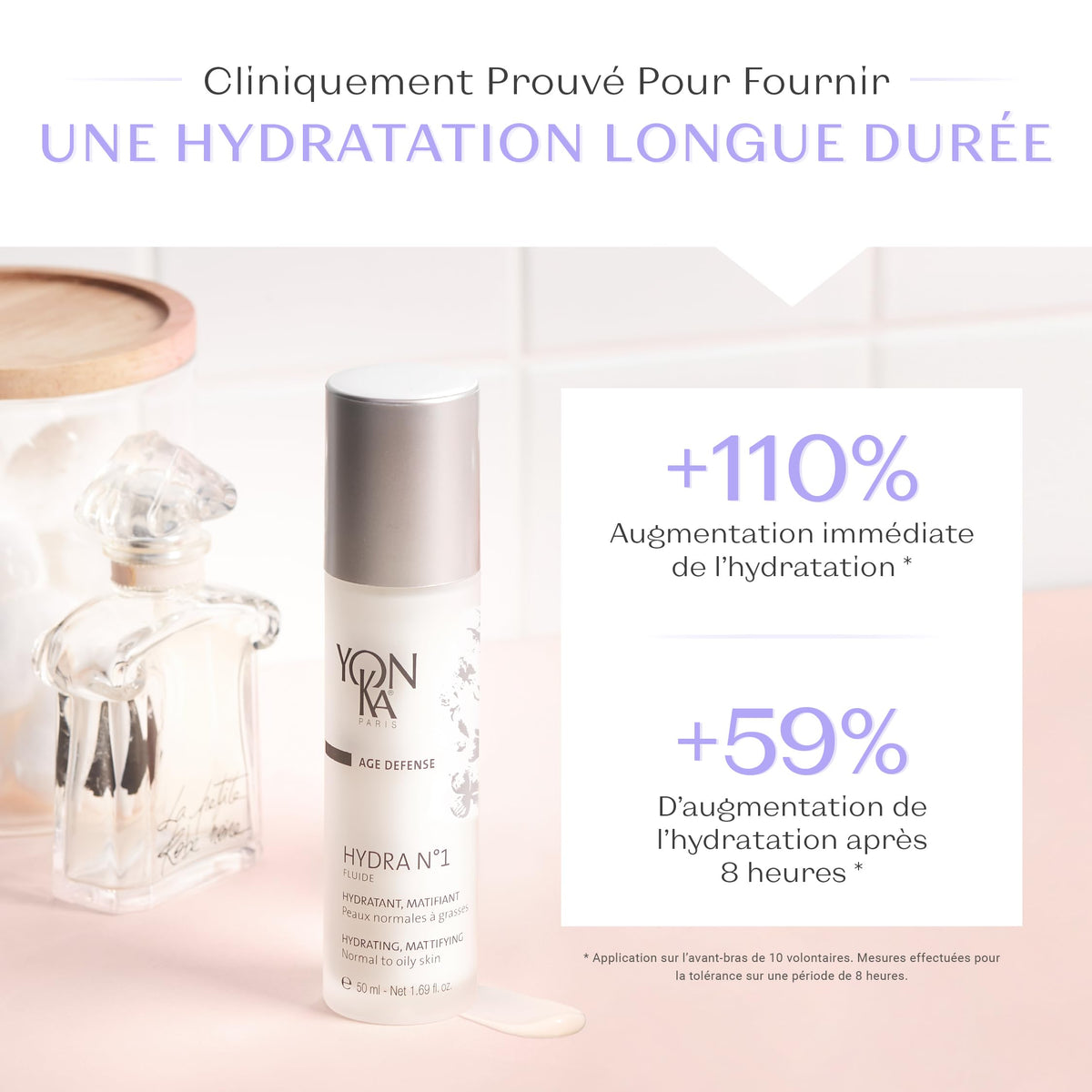 Yonka bottle in a morning routine setting promoting balanced, matte skin