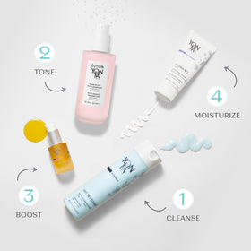 Yonka set on bathroom vanity suggesting a calming, daily skincare ritual