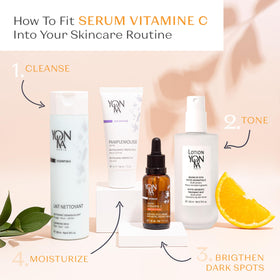 Yonka serum on bathroom vanity suggesting daily skincare routine use