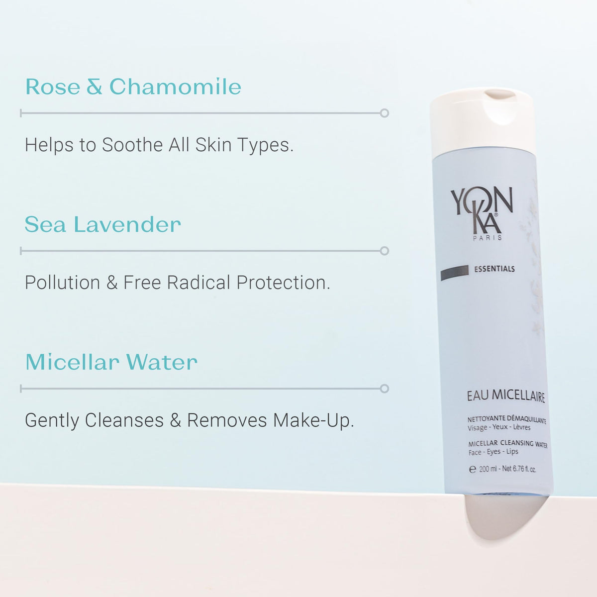 Yonka micellar texture drop illustrating lightweight hydrating feel