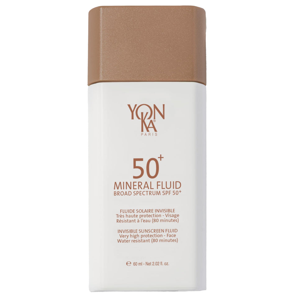Yonka mineral fluid front packaging showing SPF 50 protection and benefits