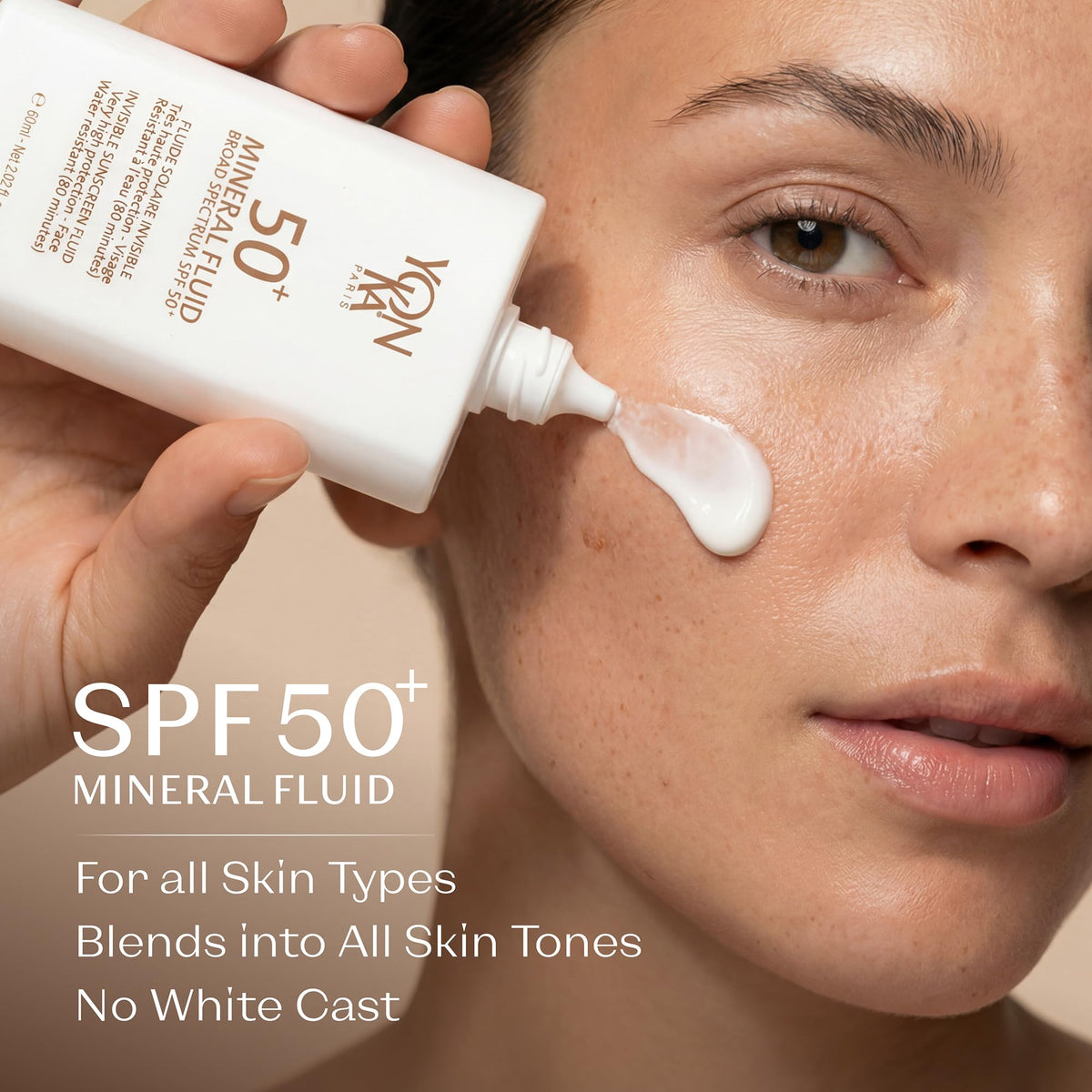 Yonka tube top close-up highlighting nozzle and easy dispensing benefit