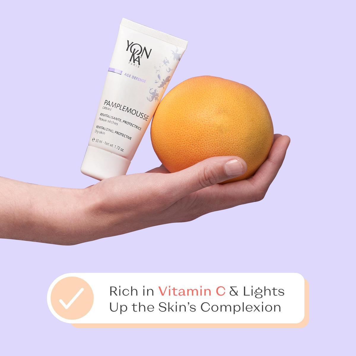 Yonka Pamplemousse PS cream on fingertip demonstrating smooth spreadability and hydration