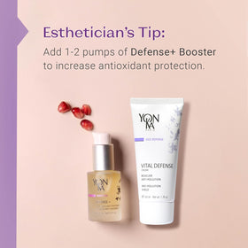 Jar on bathroom counter next to cleanser, Yonka supports morning skincare routine