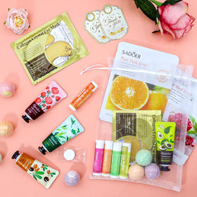 Yopela spa party table with products in use creating a cohesive pampering scene