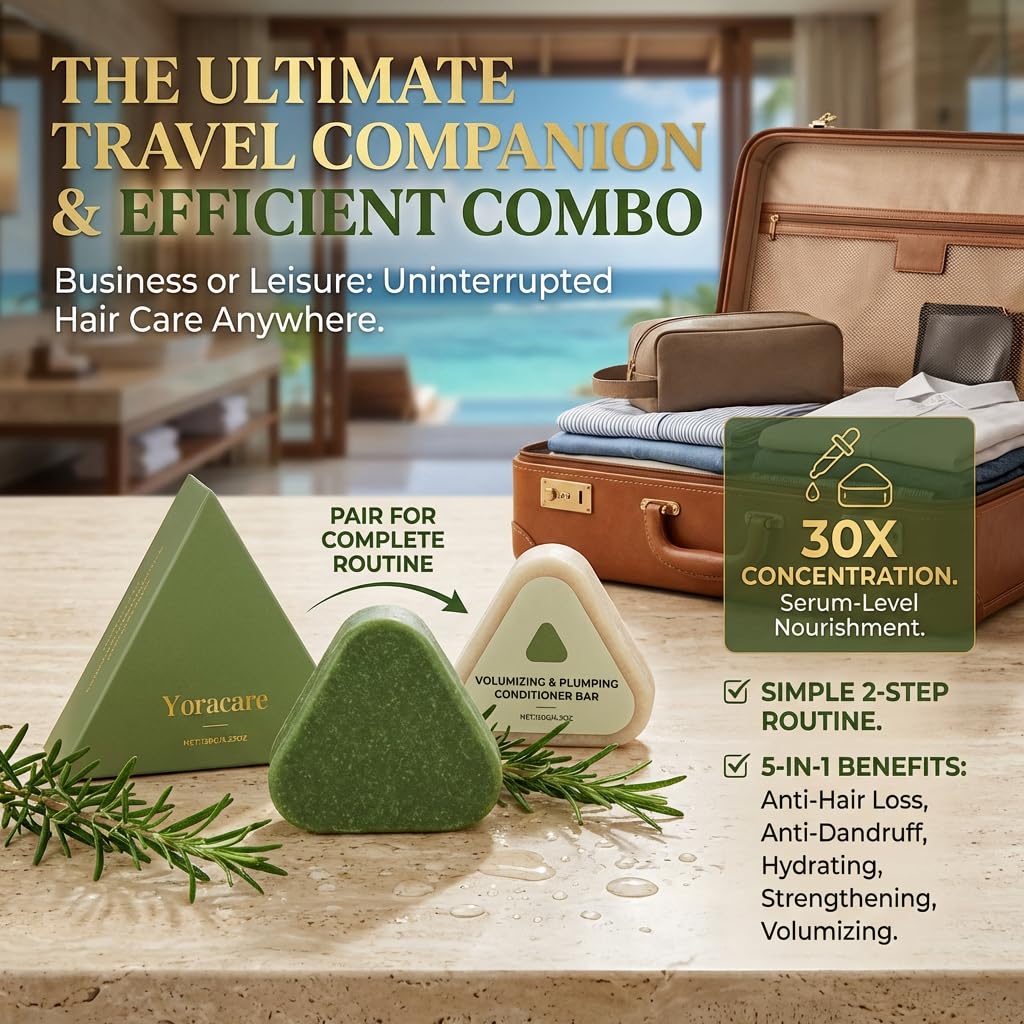 yoracare shampoo bar beside common soap showing compact, long-lasting size