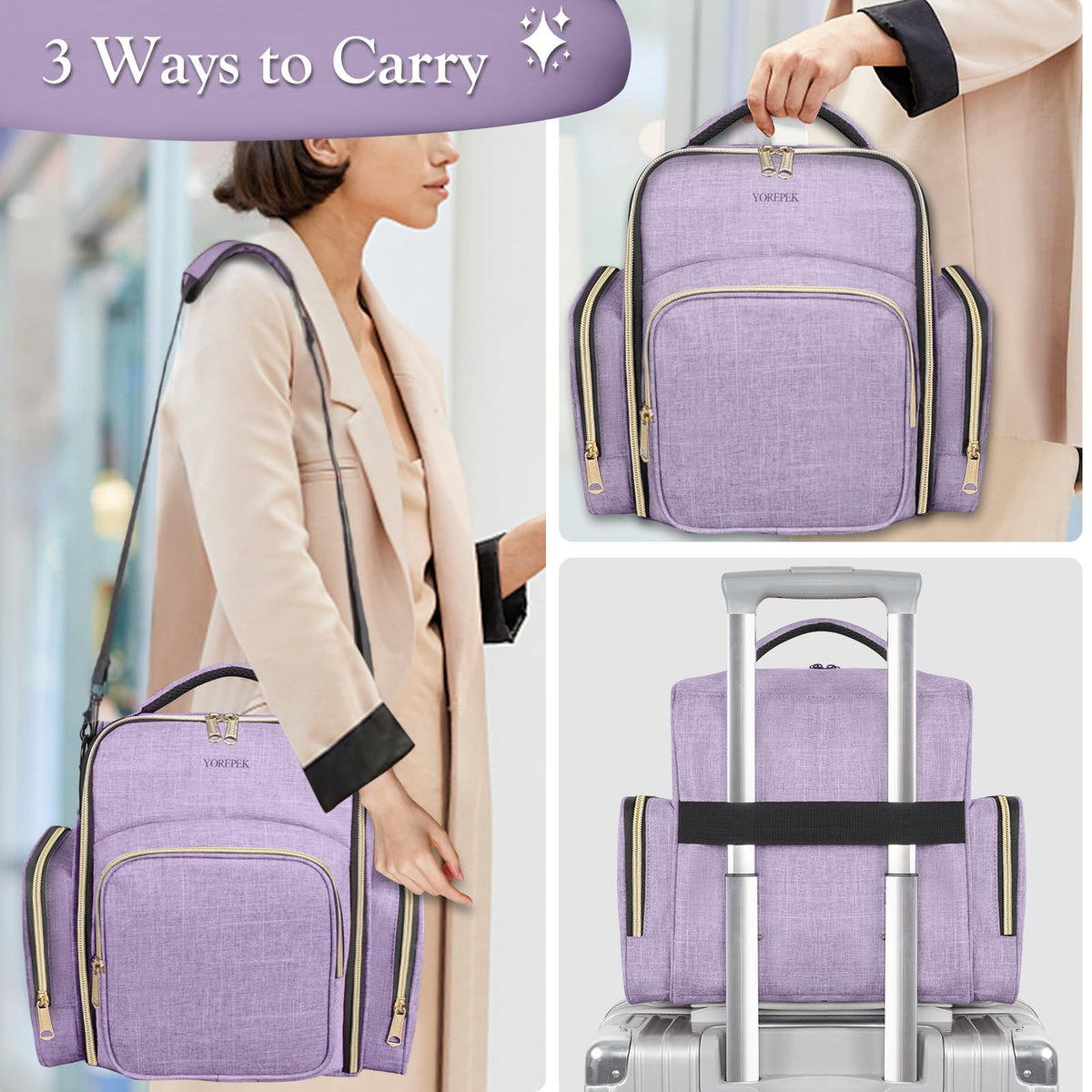 YOREPEK secured to suitcase handle with rear strap for effortless transport