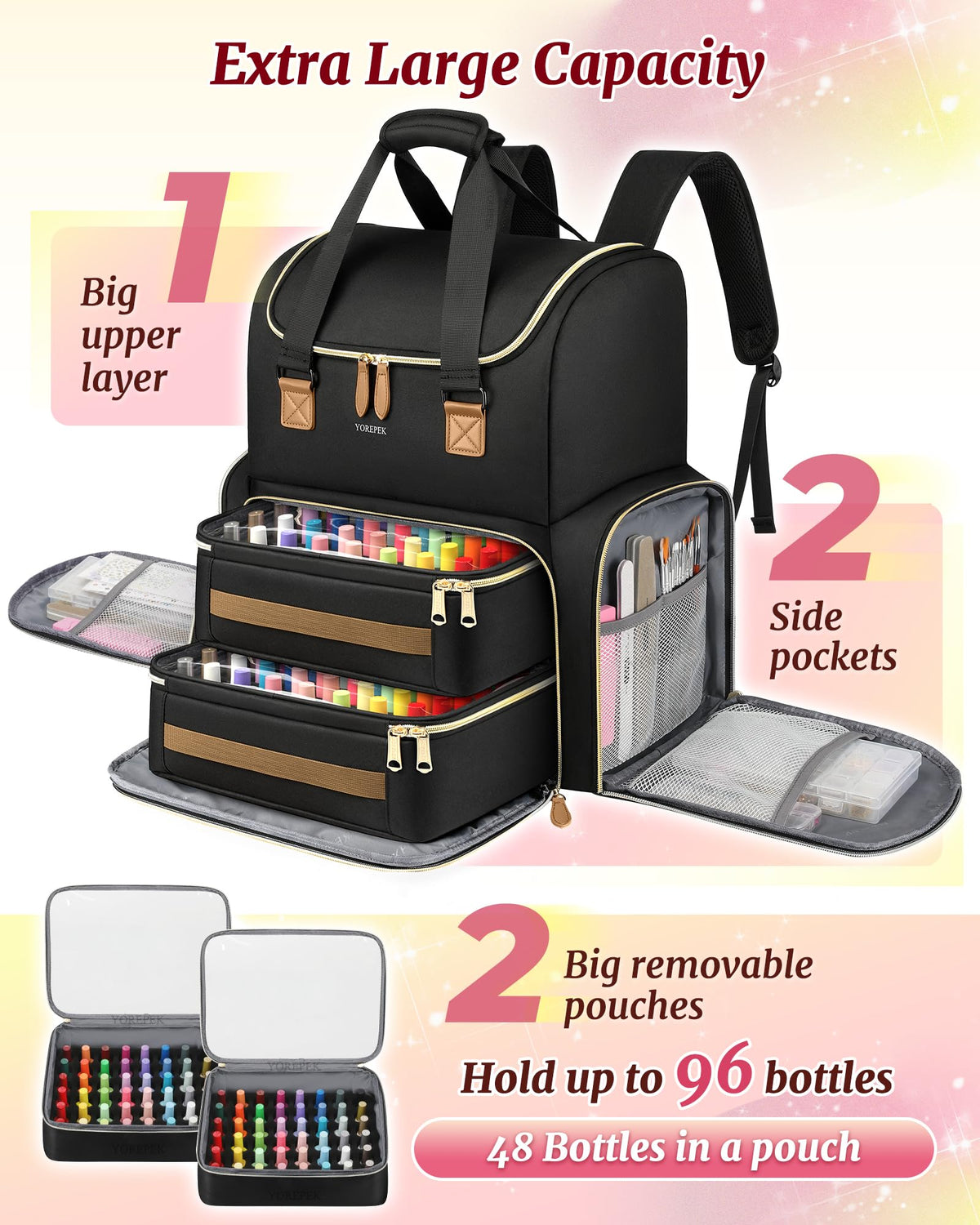 YOREPEK removable foam pouch with nail polish bottles for safe transport benefit