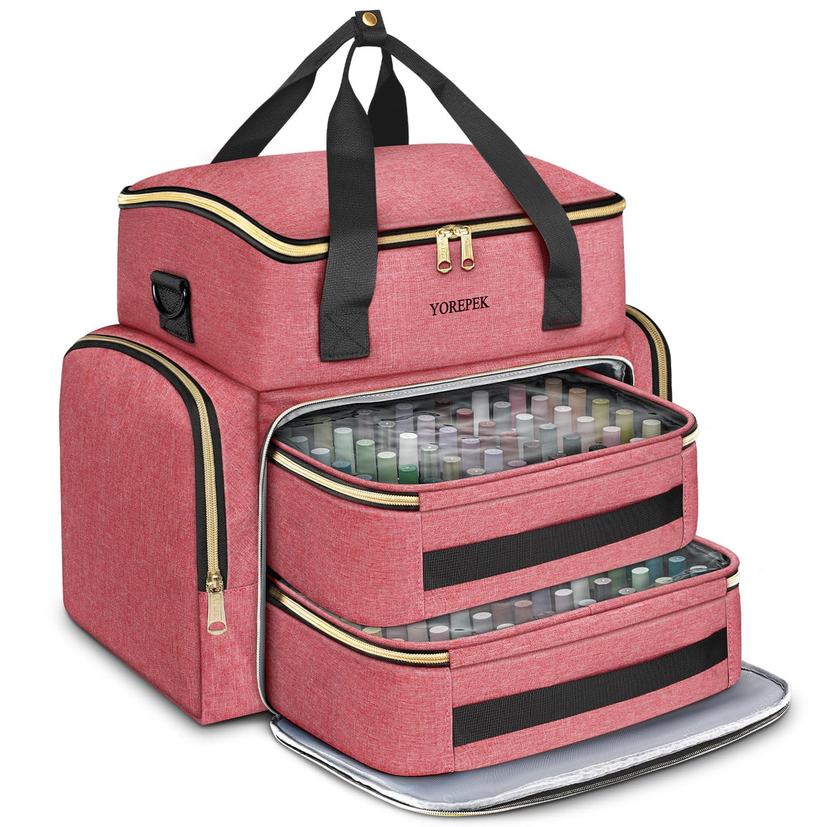 YOREPEK exterior front view pink case shows durable travel-ready design and organized look
