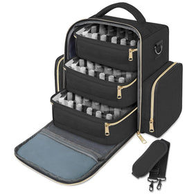 YOREPEK front view of closed nail polish organizer showing sturdy handle and compact shape