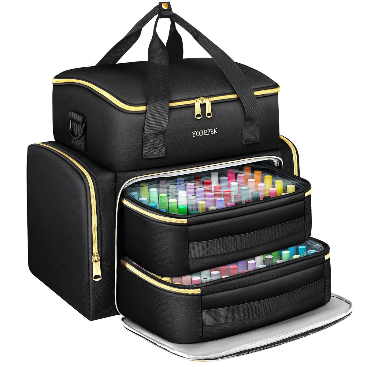 YOREPEK front view closed bag showing compact travel-ready design and organized storage