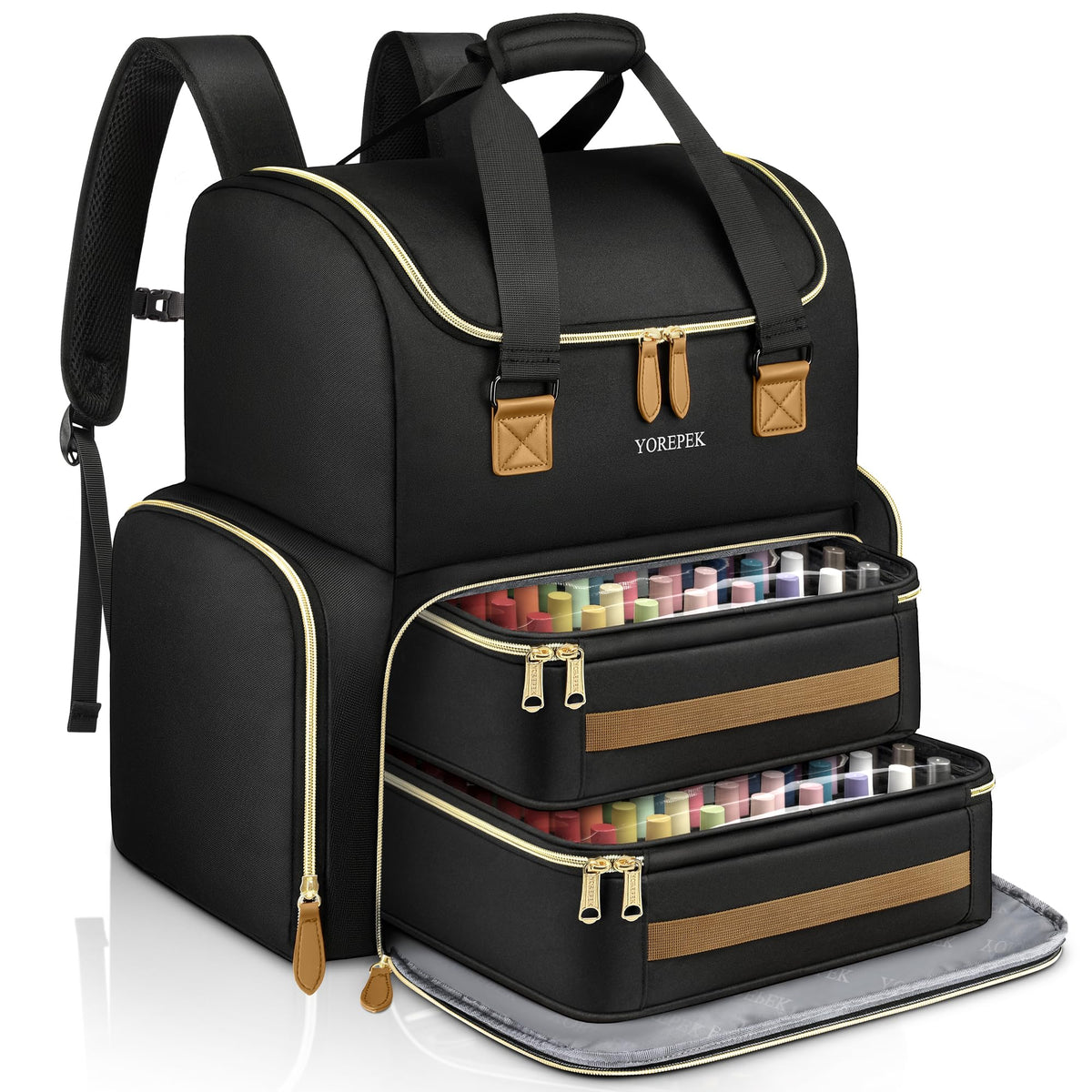 YOREPEK front view showing full loaded backpack and neat organization benefit