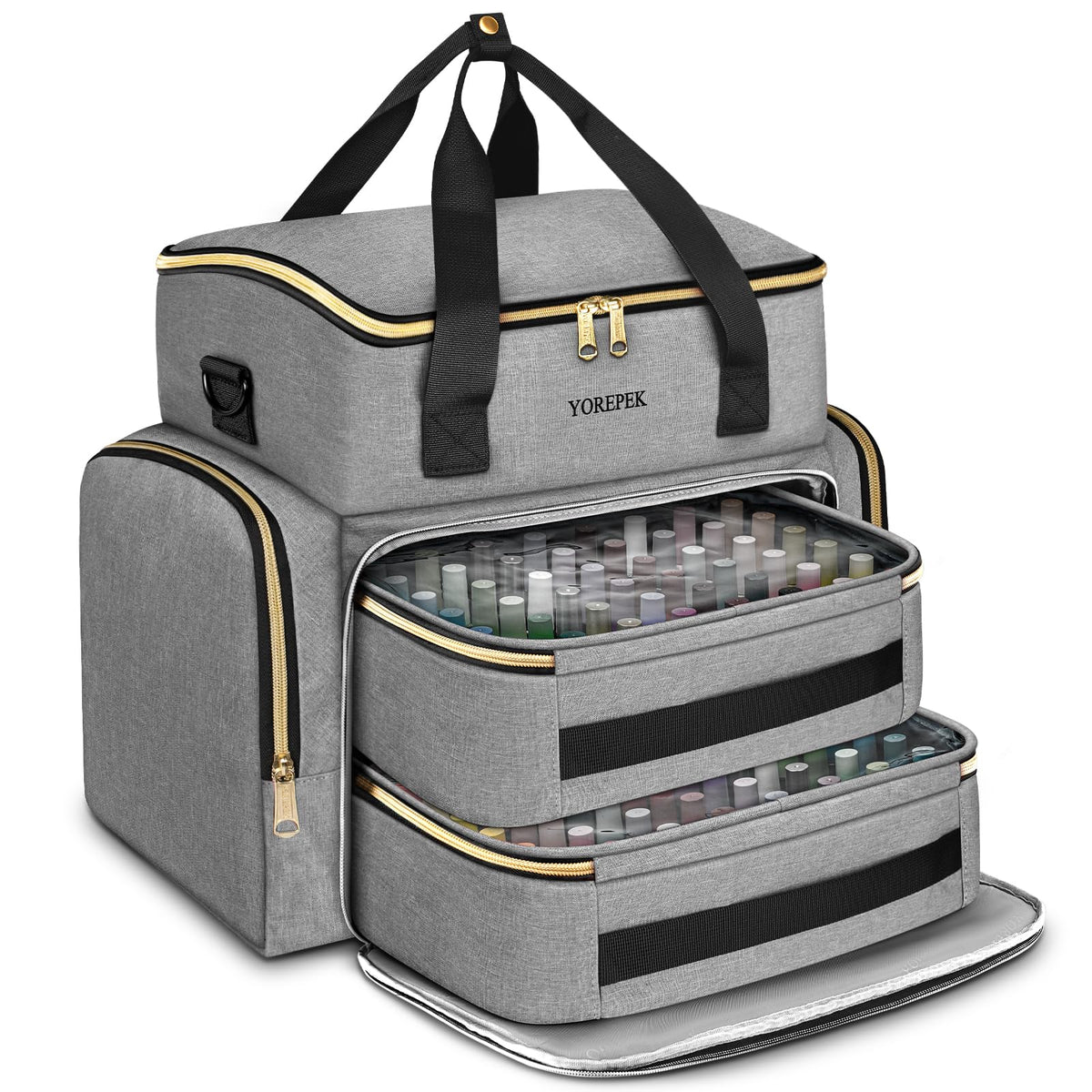 YOREPEK front view full grey case showing organized storage and neat appearance