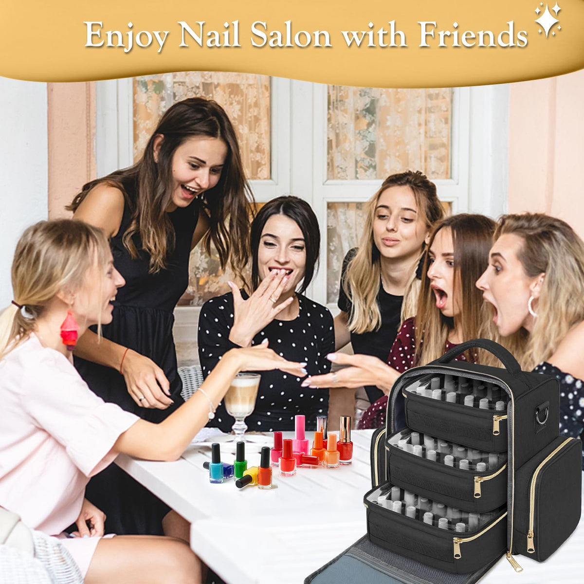 YOREPEK organizer in use on a salon table with polishes and manicure tools ready
