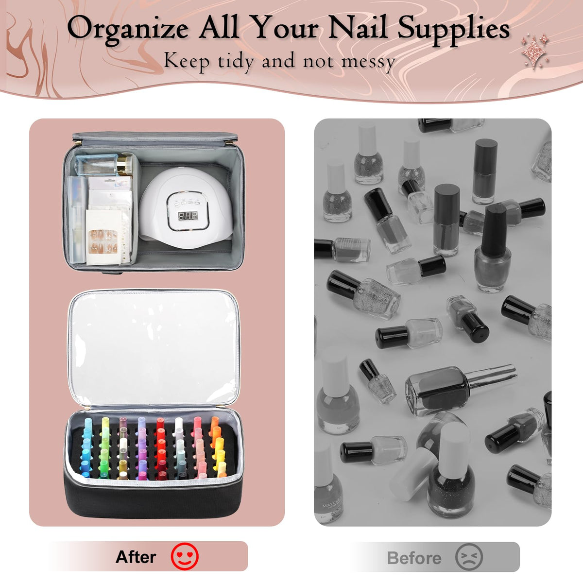 YOREPEK polish bottles arranged inside illustrating tidy organization and quick selection