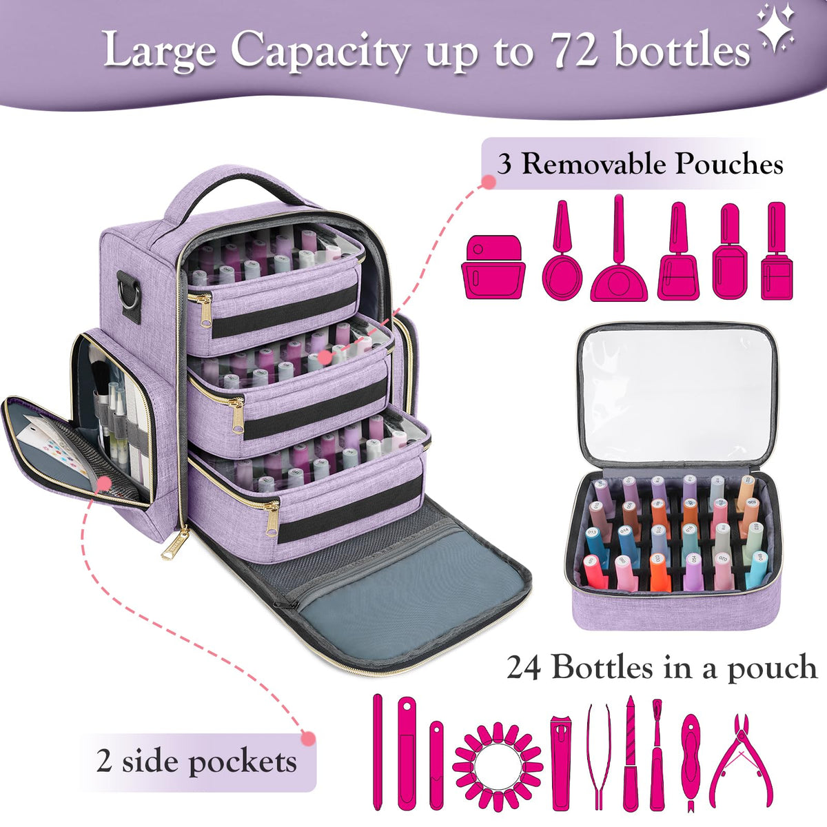 YOREPEK side zippered pocket open with brushes and tools for organized access