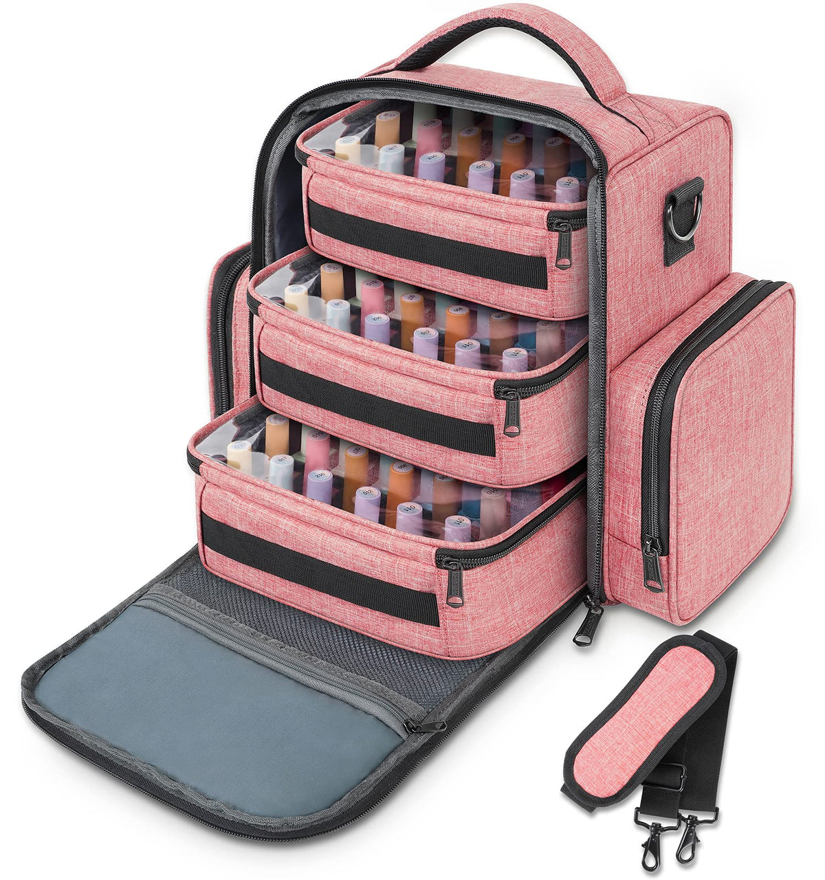 YOREPEK organizer next to standard 15ml polish bottles to illustrate capacity and scale