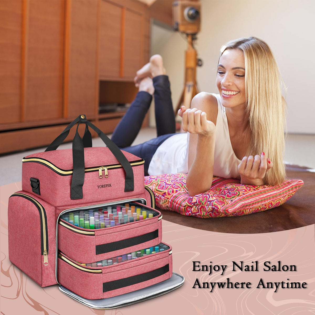 YOREPEK luggage strap attached to suitcase handle for hands-free travel convenience