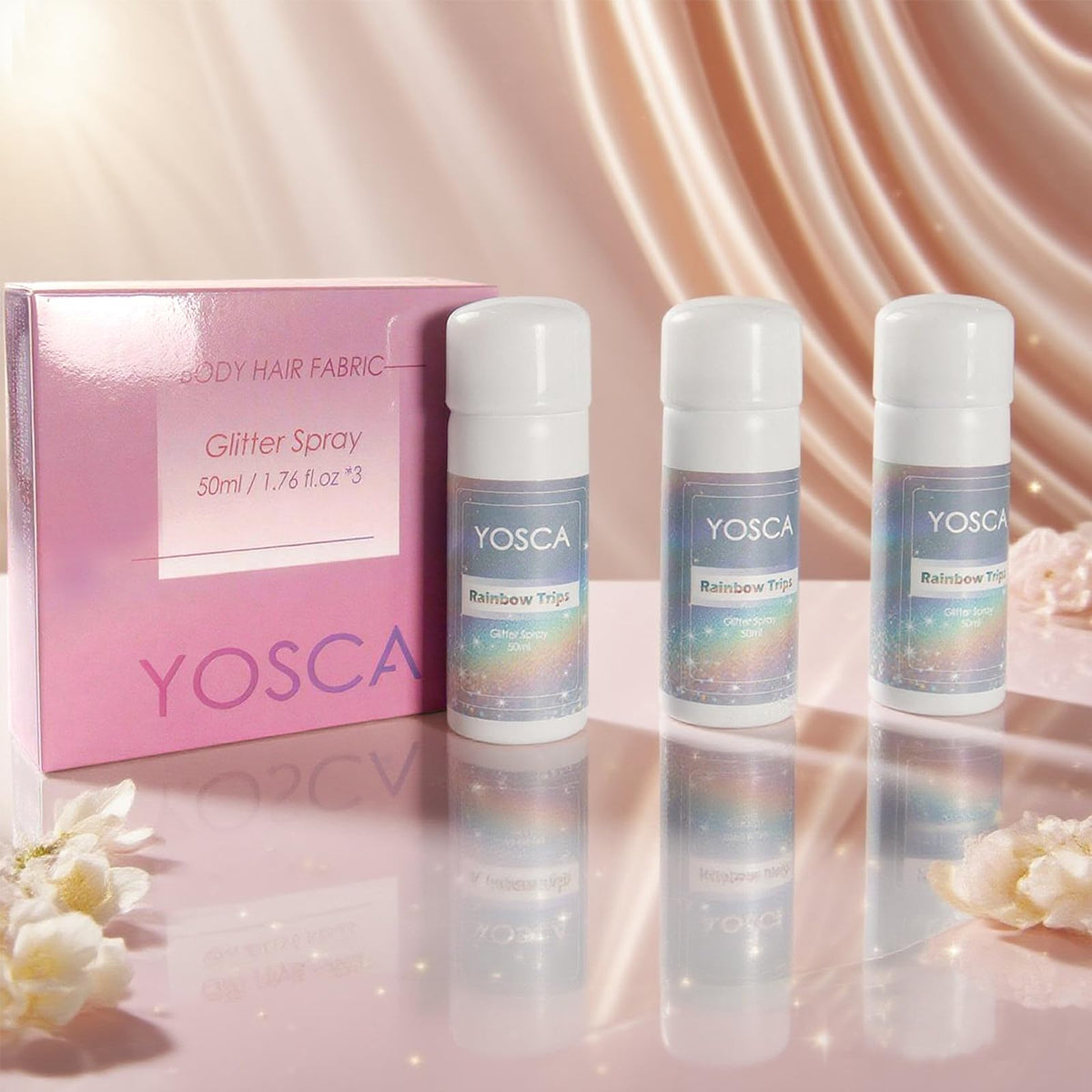 Yosca festival lifestyle shot showing body glitter on attendee for stage-ready shine