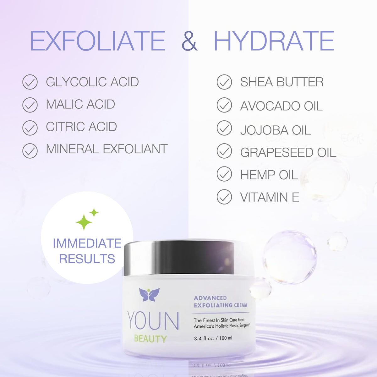 YOUN Beauty application on hand demonstrating gentle exfoliation
