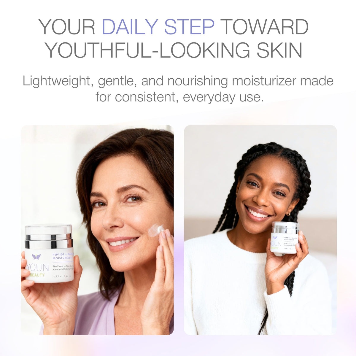 YOUN Beauty on bathroom vanity lifestyle scene promoting daily routine compatibility