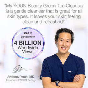 YOUN Beauty cleanser in hand demonstrating gentle application