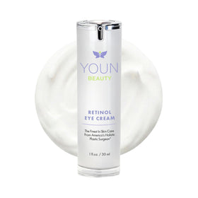 YOUN Beauty eye cream front packaging showing clean clinical design and benefit