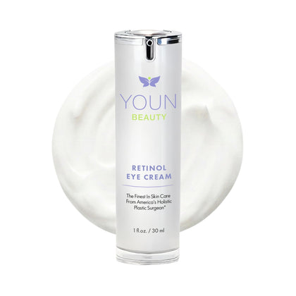 YOUN Beauty eye cream front packaging showing clean clinical design and benefit