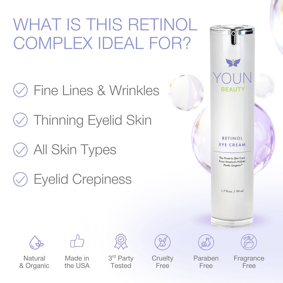 YOUN Beauty cream texture close-up illustrating lightweight, hydrating texture