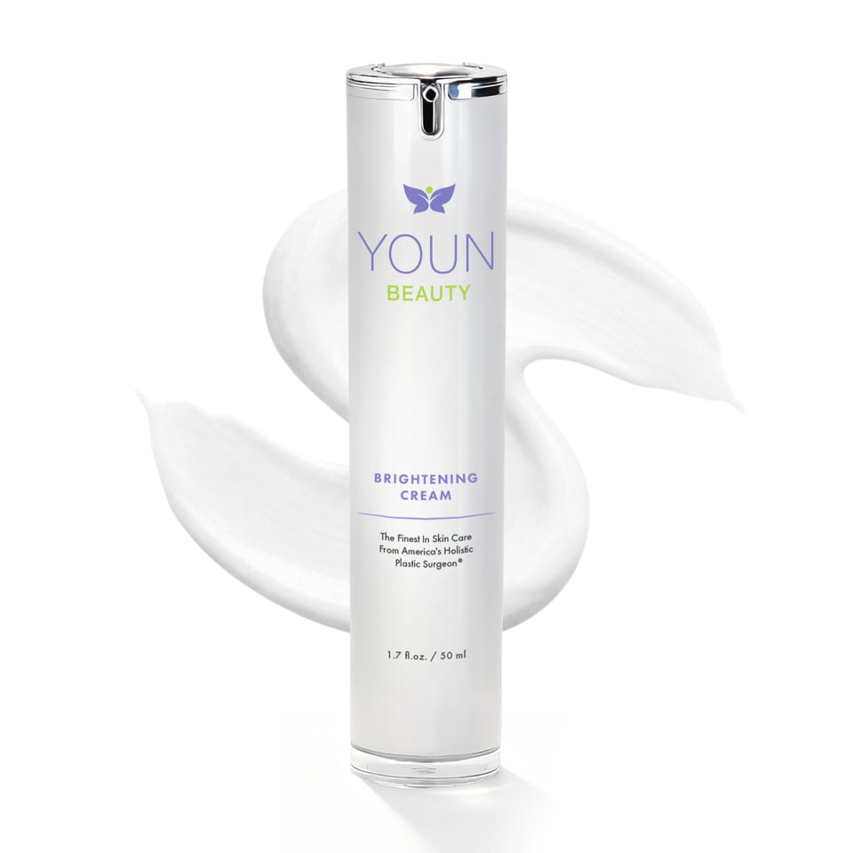 YOUN Beauty front packaging showing brightening cream and clear benefits