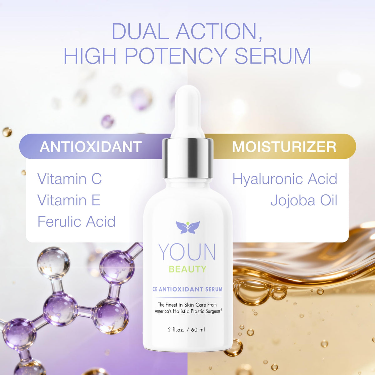 YOUN Beauty label closeup listing key ingredients and clean formulation