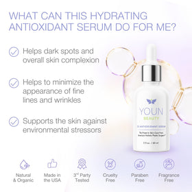 YOUN Beauty serum droplet texture closeup showing lightweight absorbency