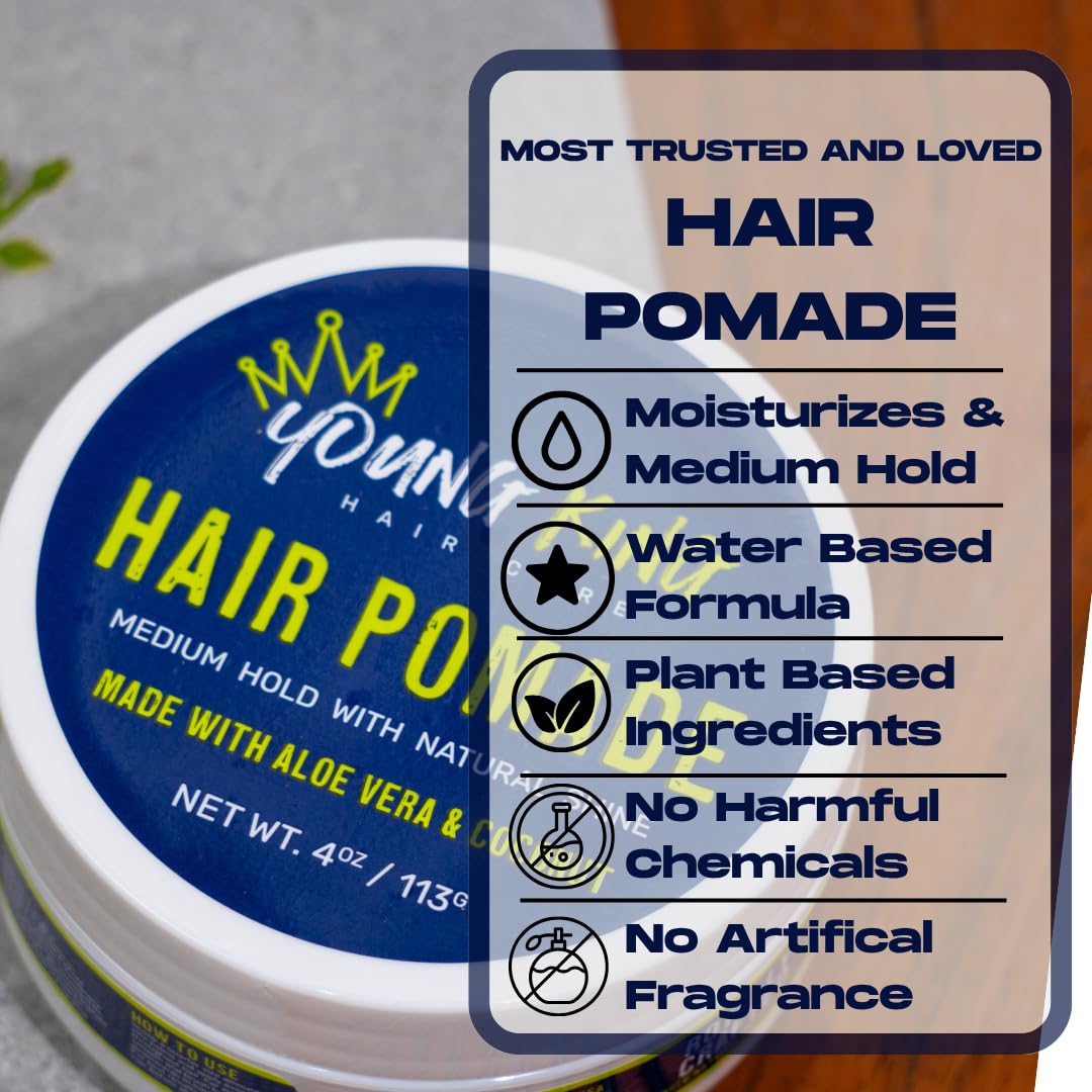 YOUNG KING HAIR CARE open jar texture showing lightweight pomade for smooth control