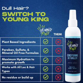 YOUNG KING HAIR CARE size comparison with everyday objects, clarifies the compact 8 oz bottle
