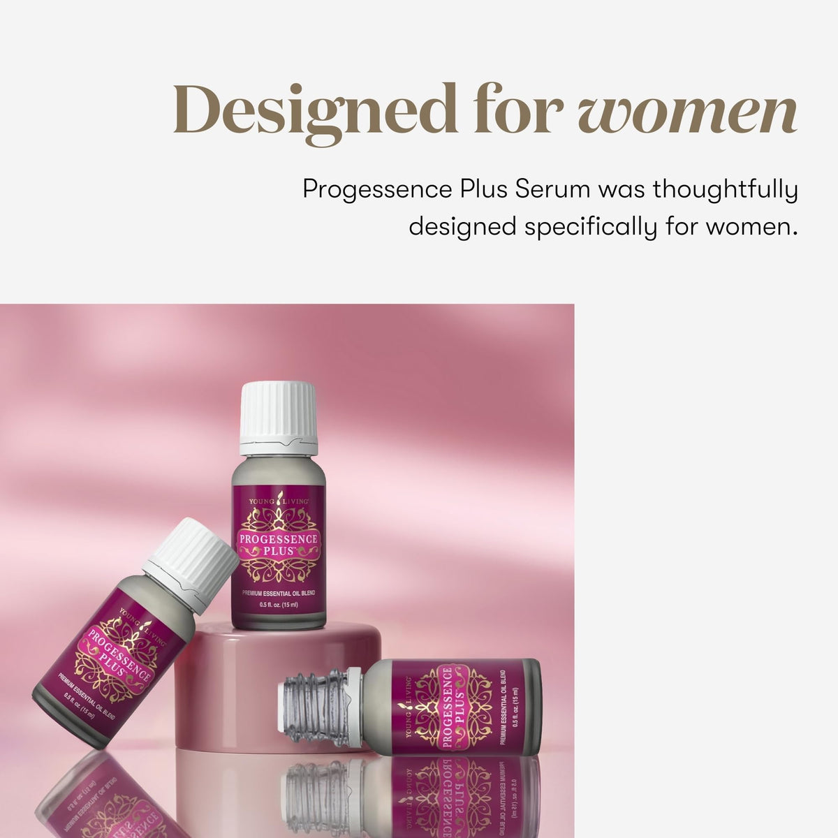 Young Living Progressence Serum dropper releasing oil, highlighting controlled application benefit