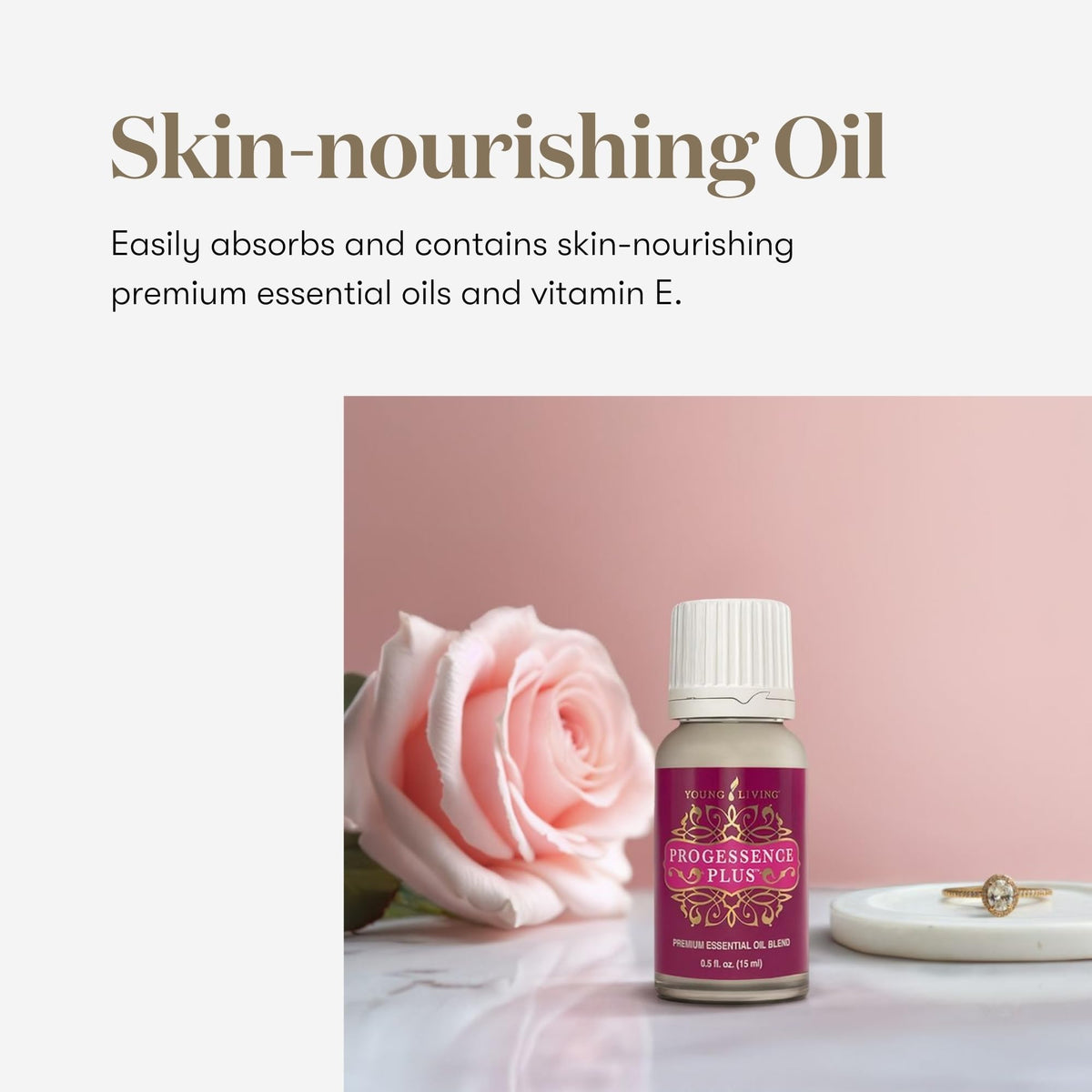 Young Living Progressence Serum beside a ruler for size comparison and convenient travel benefit