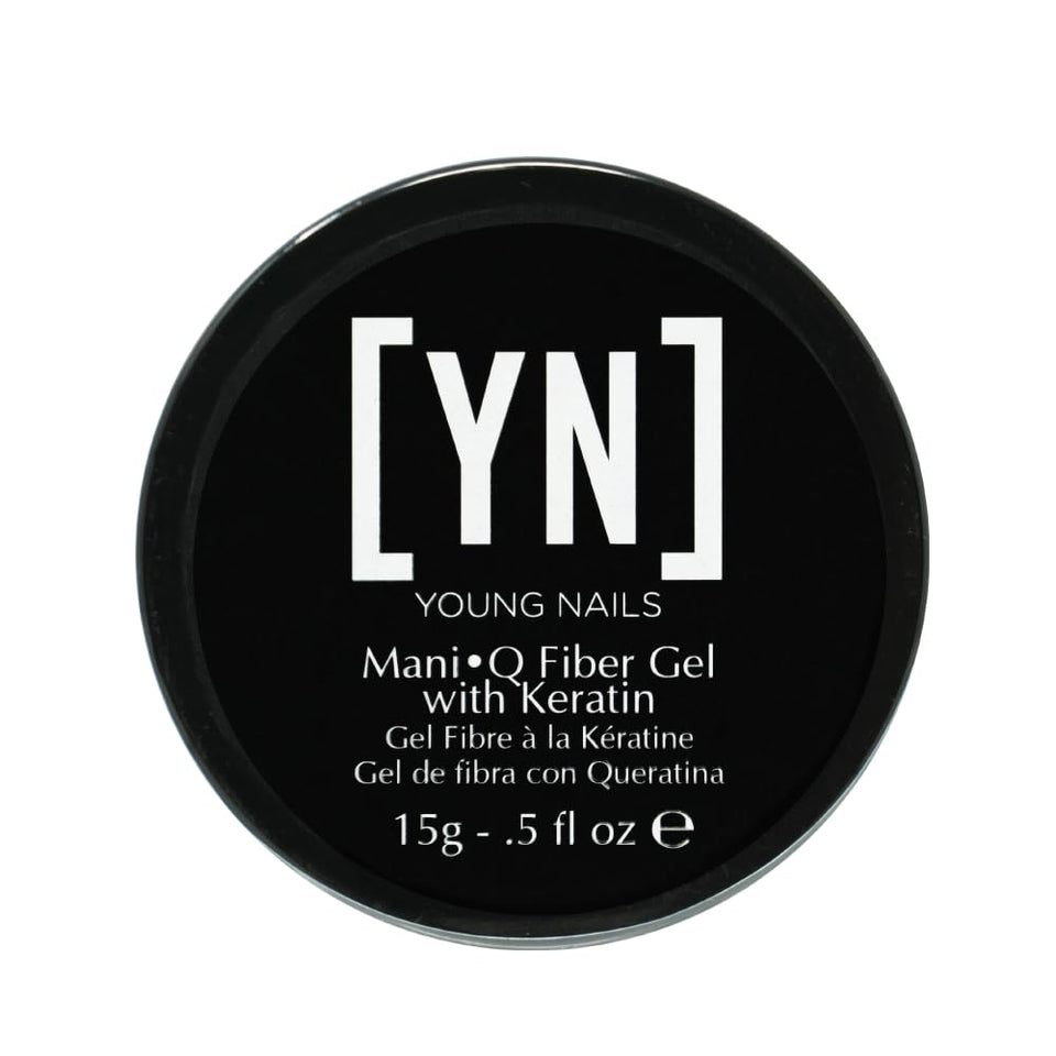 Young Nails ManiQ Fiber Gel clear jar showing smooth, protective finish