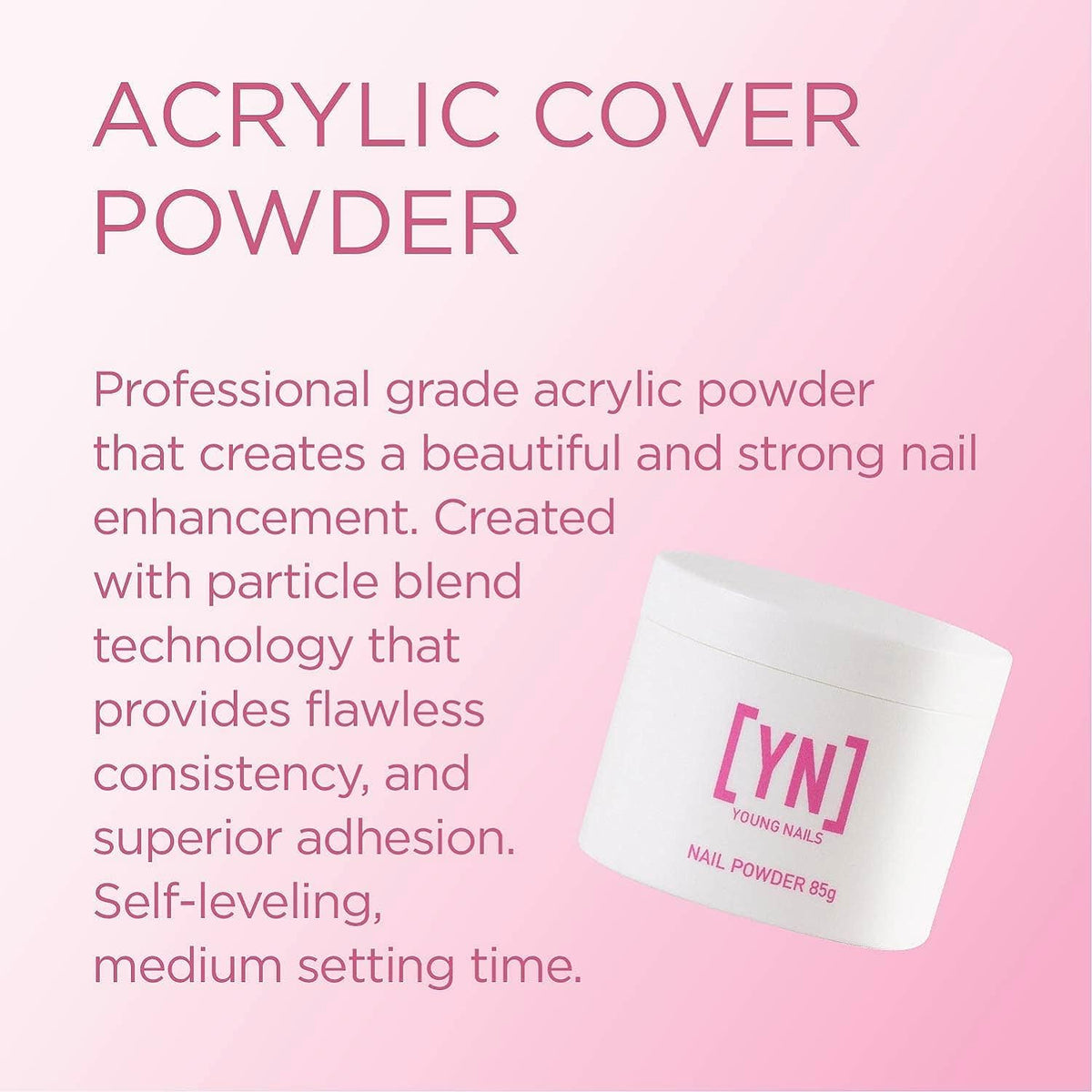 Young Nails Flamingo powder close-up texture demonstrating smooth, self-leveling particles for even application