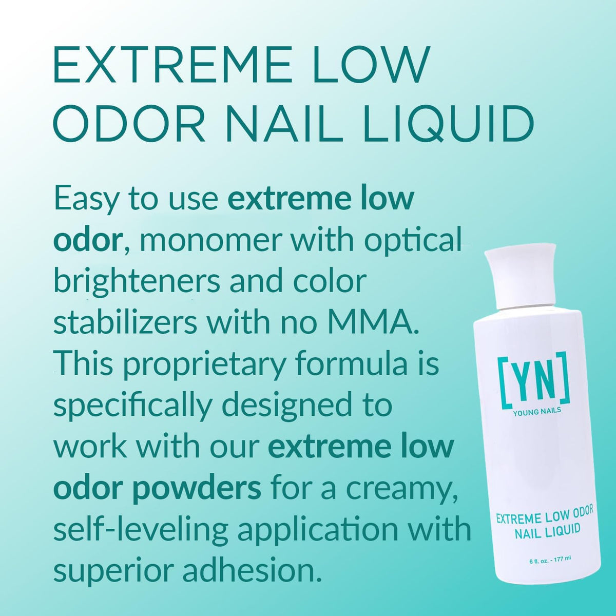 Young Nails monomer close-up texture demonstrating creamy consistency for smooth acrylic beads and controlled flow