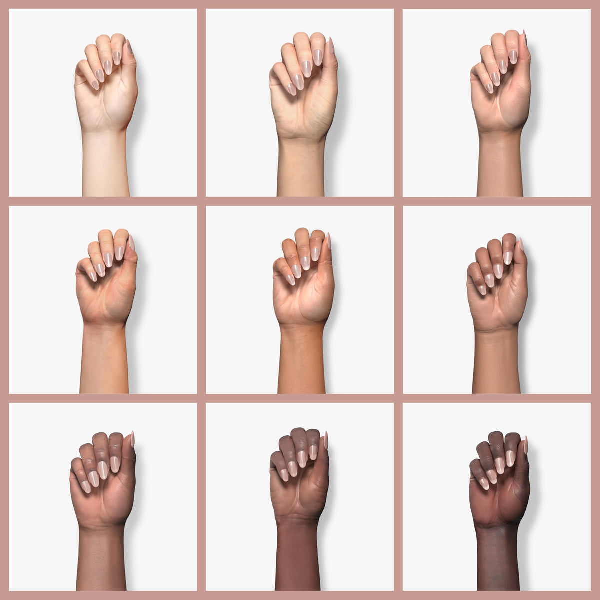 Young Nails powder applied to nail tip illustrating smooth build and natural pink base