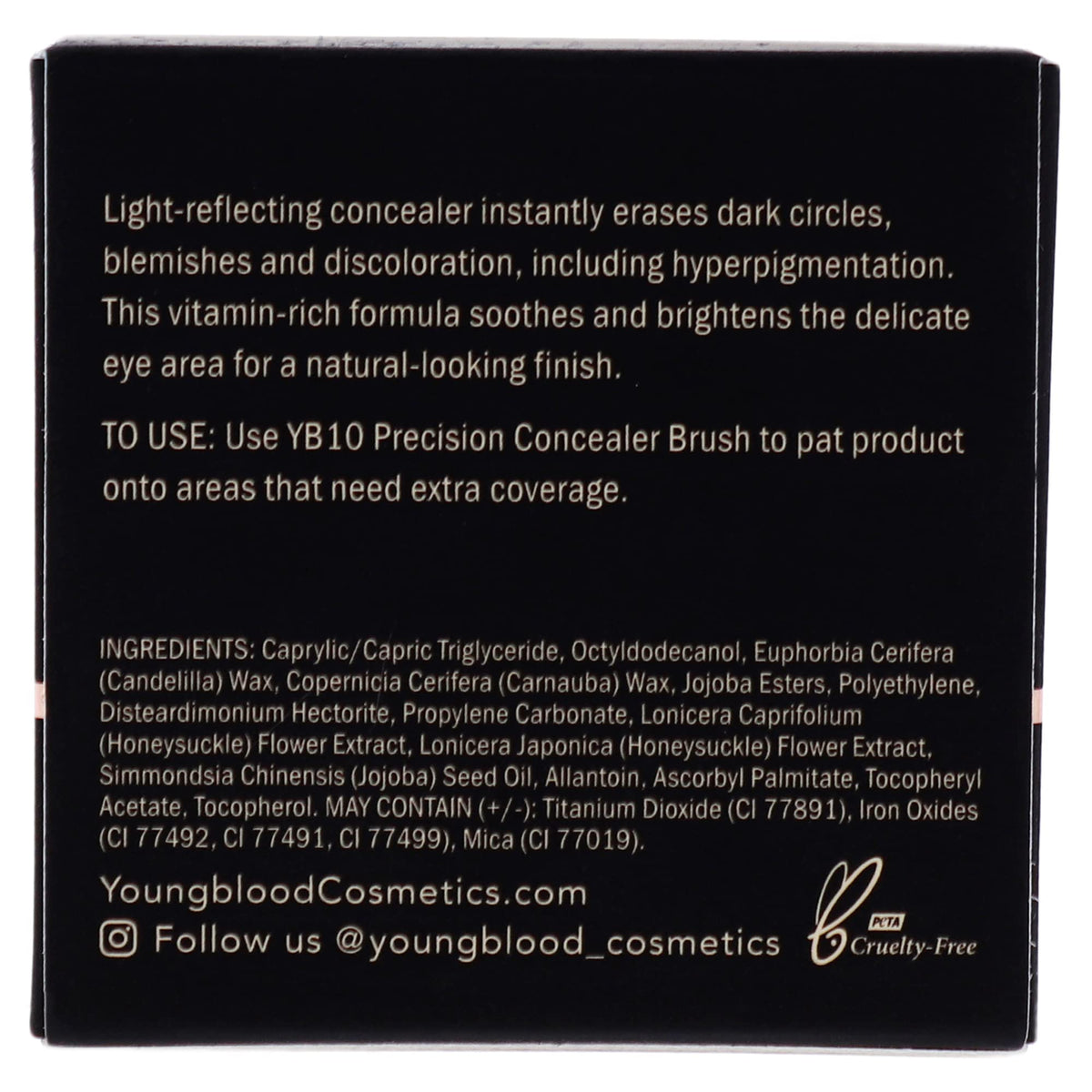 Youngblood concealer applied under-eye close-up demonstrating brightening effect