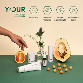 Y'OUR lifestyle bathroom vanity scene showing daily ritual and effortless touch-ups