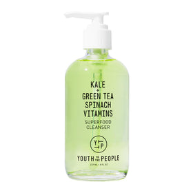 Youth To The People front bottle showing label and eco-friendly glass packaging benefit