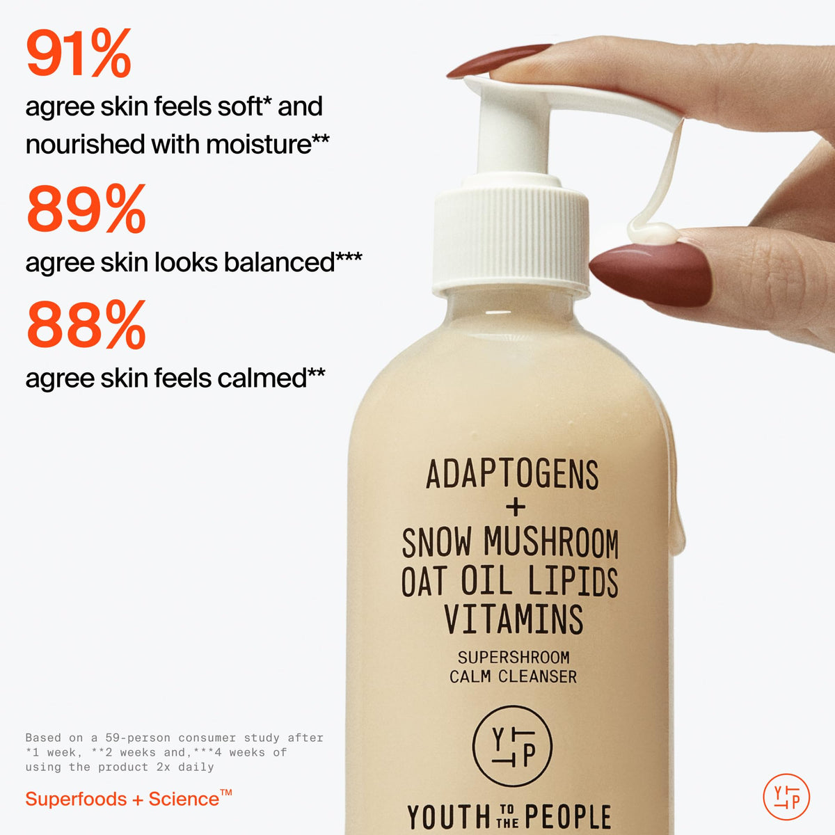 Youth To The People bottle in hand showing true size and travel-friendly benefit