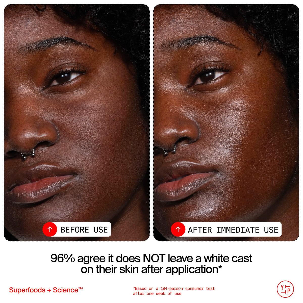 Youth To The People sunscreen applied on hand demonstrating lightweight absorption
