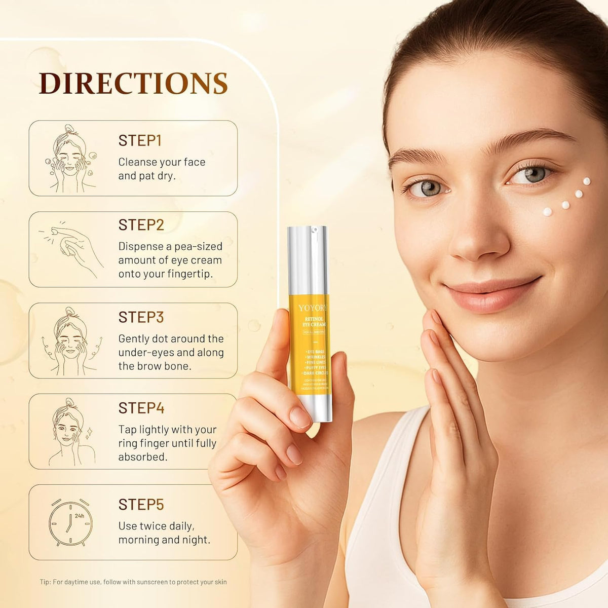 YOYORY before and after illustration showing reduced puffiness