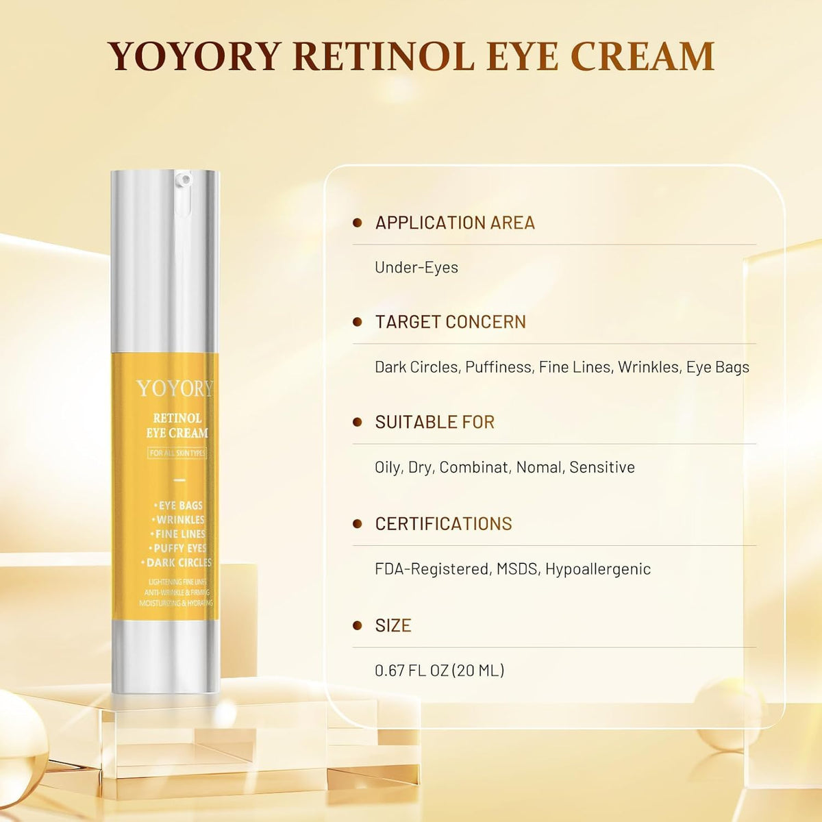 YOYORY small pea-sized cream on finger for precise under-eye use