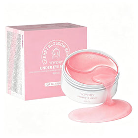 YOYORY front packaging showing 60 pink hydrogel eye patches and benefits