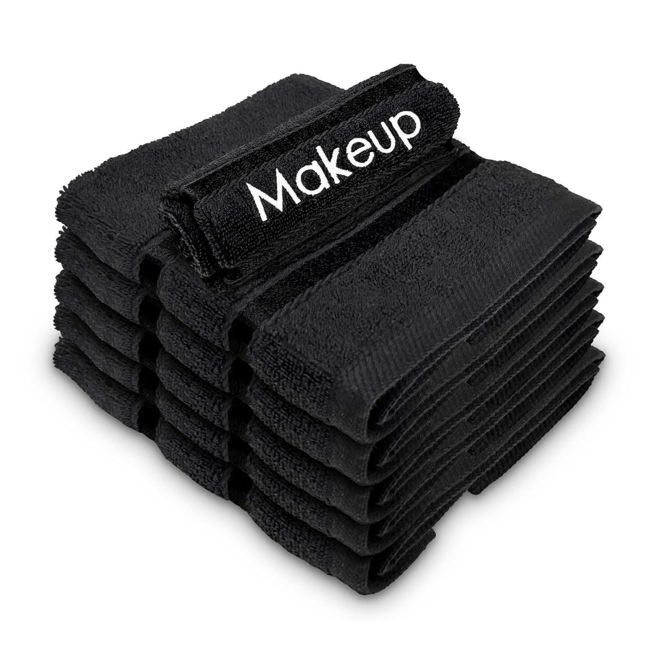 YRALY front view of six black makeup towels, neat pack benefit