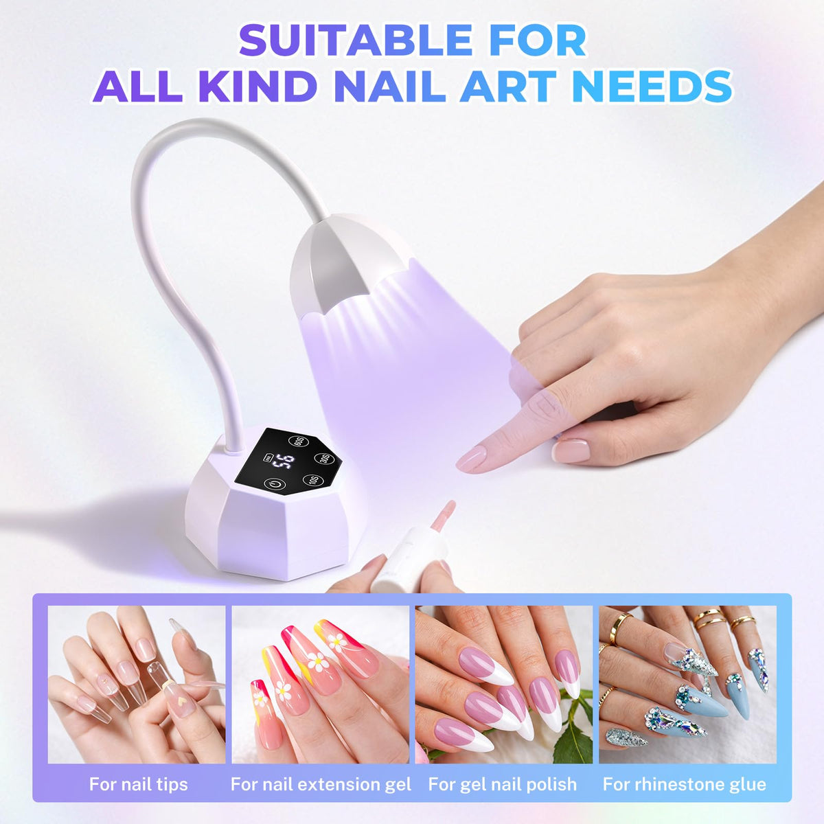 YSC adjustable gooseneck positioned over nail for precise targeted light benefit